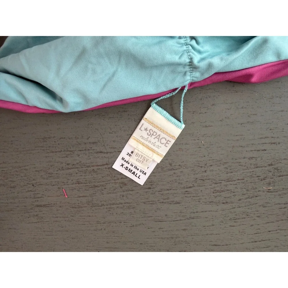 L*Space Sandy Bitsy Cut Bikini Bottom Reversible Pink Blue Ruched Back XS NWOT